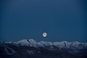 peaceful scenery mountains sky blue moon summit