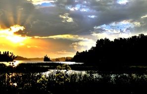 sunset lake clouds twilight sky nature of qu&eacute;bec