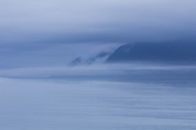 mountains in the blue fog