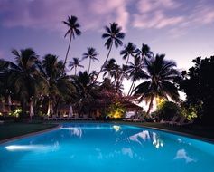 pink sunset over a tropical resort