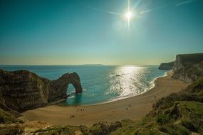 scenic natural limestone arch on the Jurassic Coast, uk, england, dorset