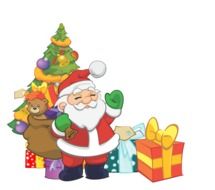 Christmas tree, Santa and presents clipart