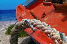 mooring rope on a red boat