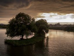 panorama of the river at sunset in japan