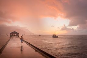 boy on the pier against the ocean