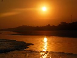 landscape of reflection of sunset in water