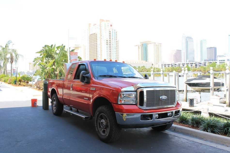 red truck on the street