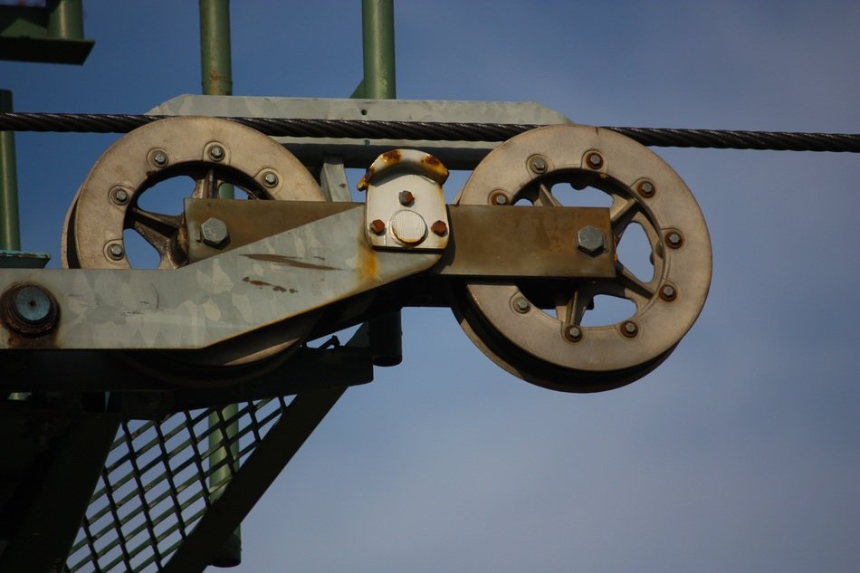 metallic round pulley with cables