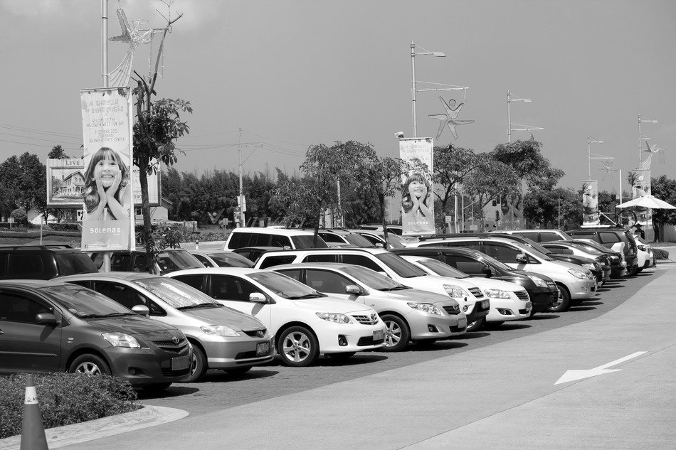 car parking in black and white background
