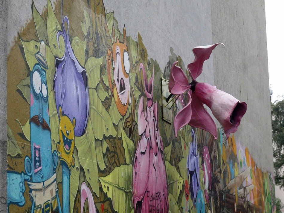 beautiful modern graffiti on the street wall