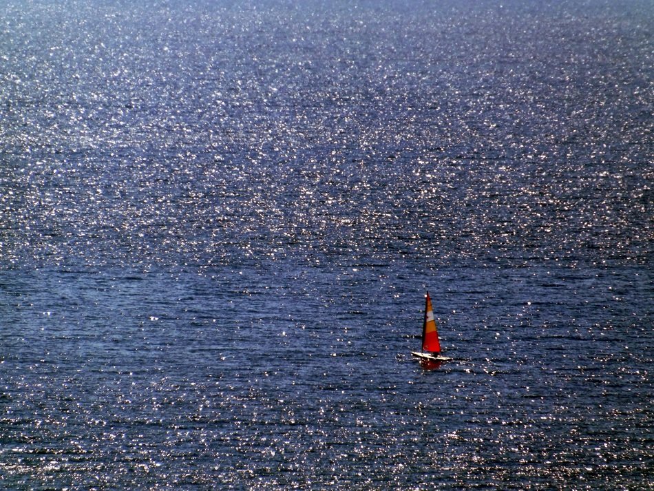 panorama of a sailboat in a brilliant sea