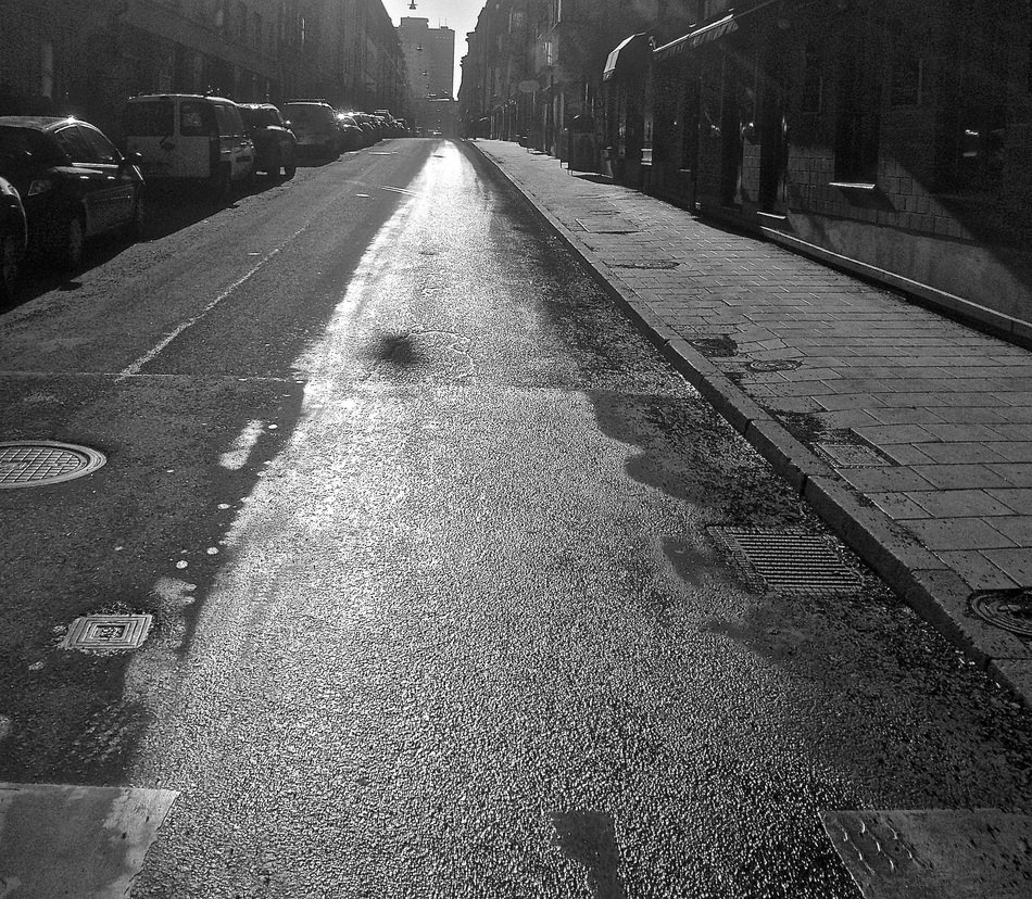street of stockholm in black and white
