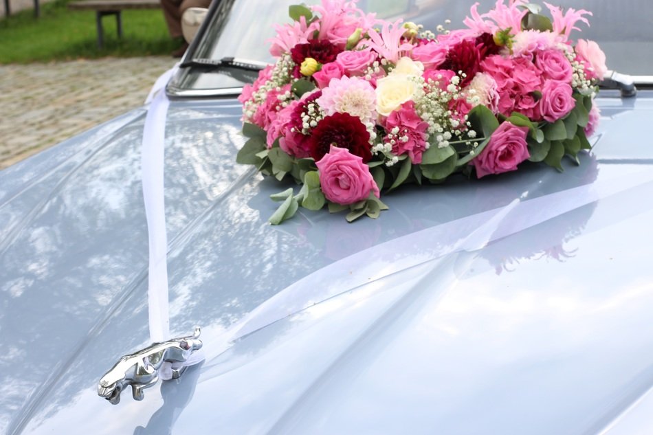 Wedding flowers on Jaguar