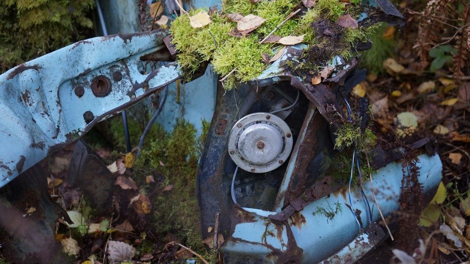 scrap metal in the forest close up