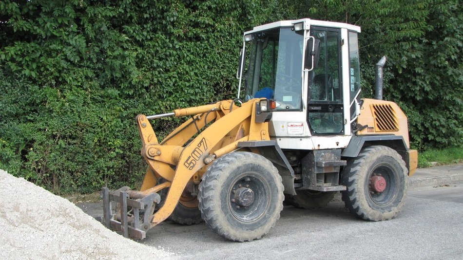 wheel loader on the road