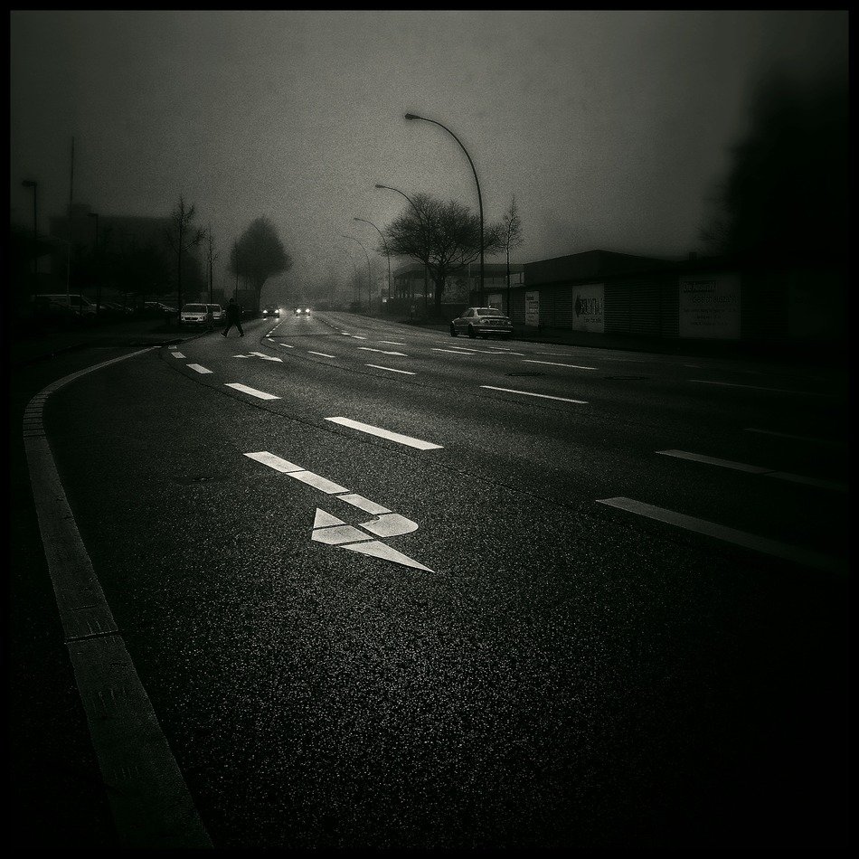 road markings in the dark