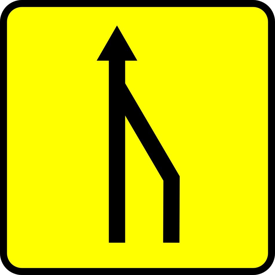 sign road narrowing in one road