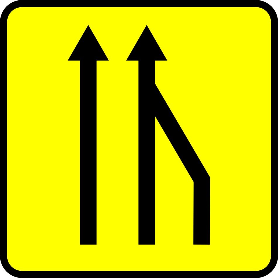 yellow road sign with arrows