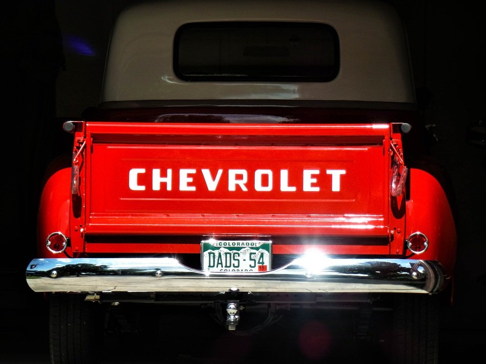 classic truck with red trailer