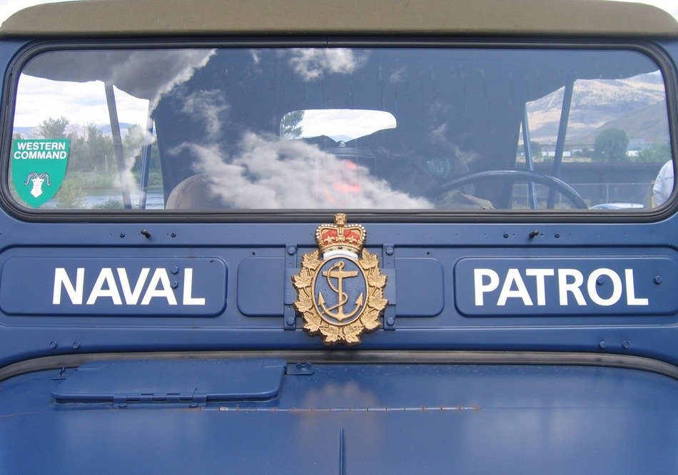 naval patrol, blue vintage military car close-up