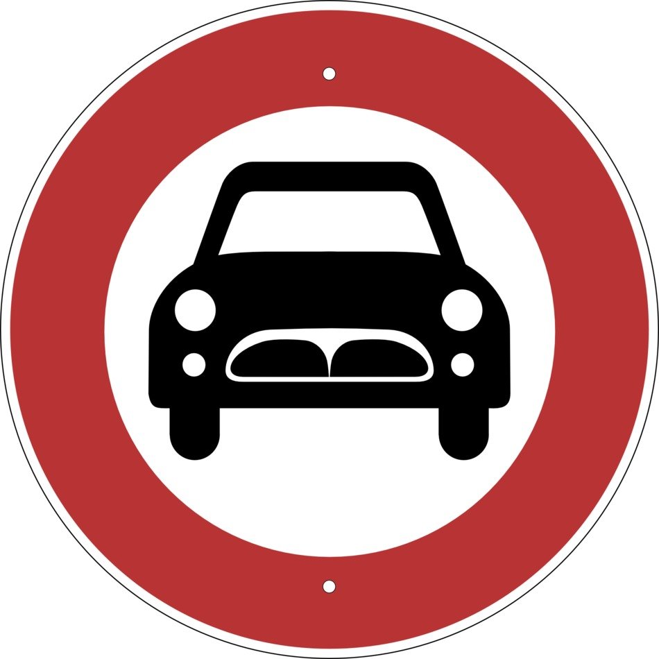 prohibition sign with the image of the car