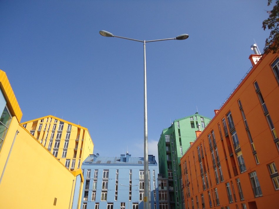 lighting poles near the building