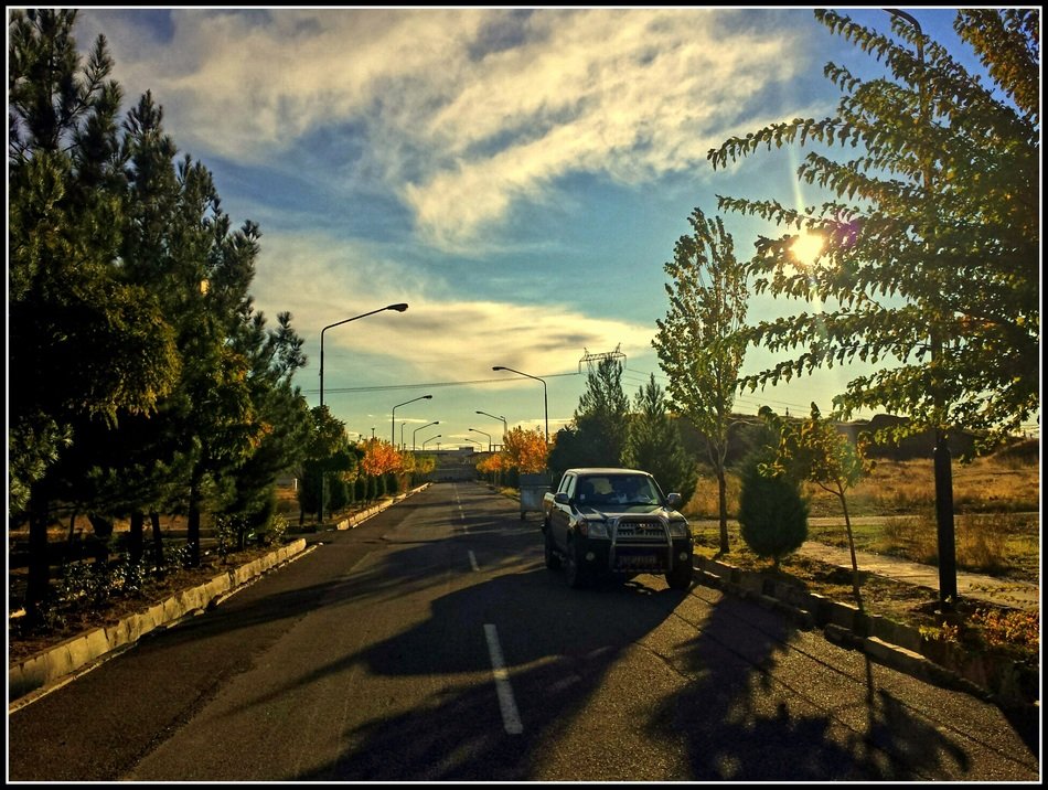 car near a dormitory