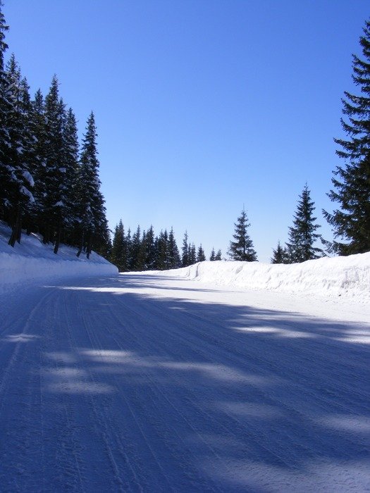 white snow mountain road