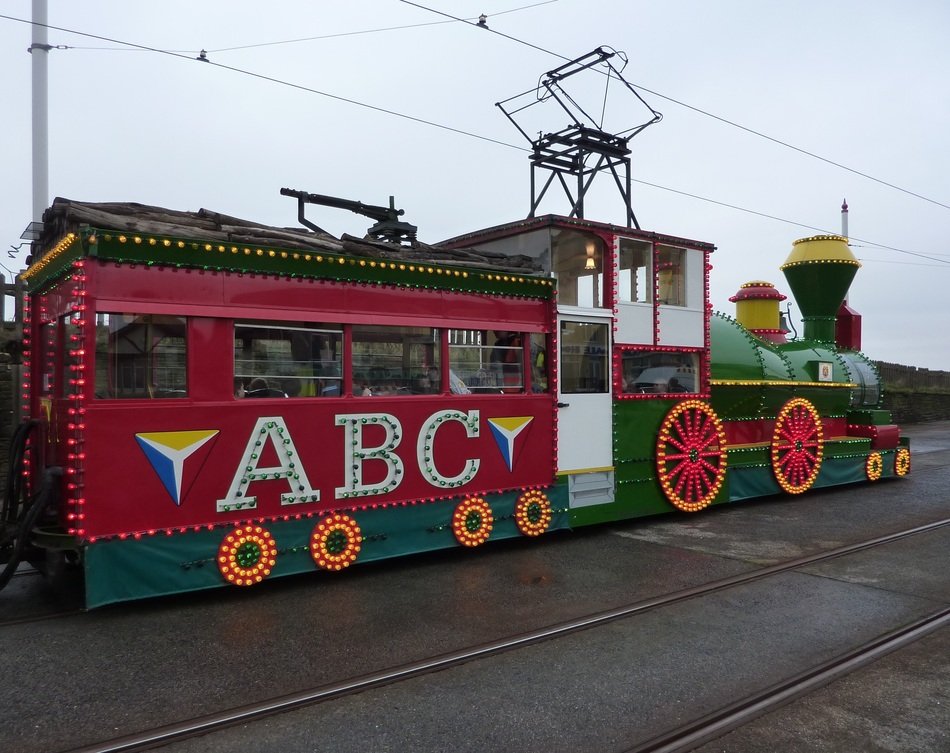 color tram on the road