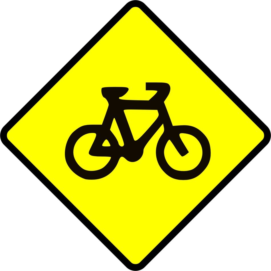 yellow sign with the image of a black bicycle