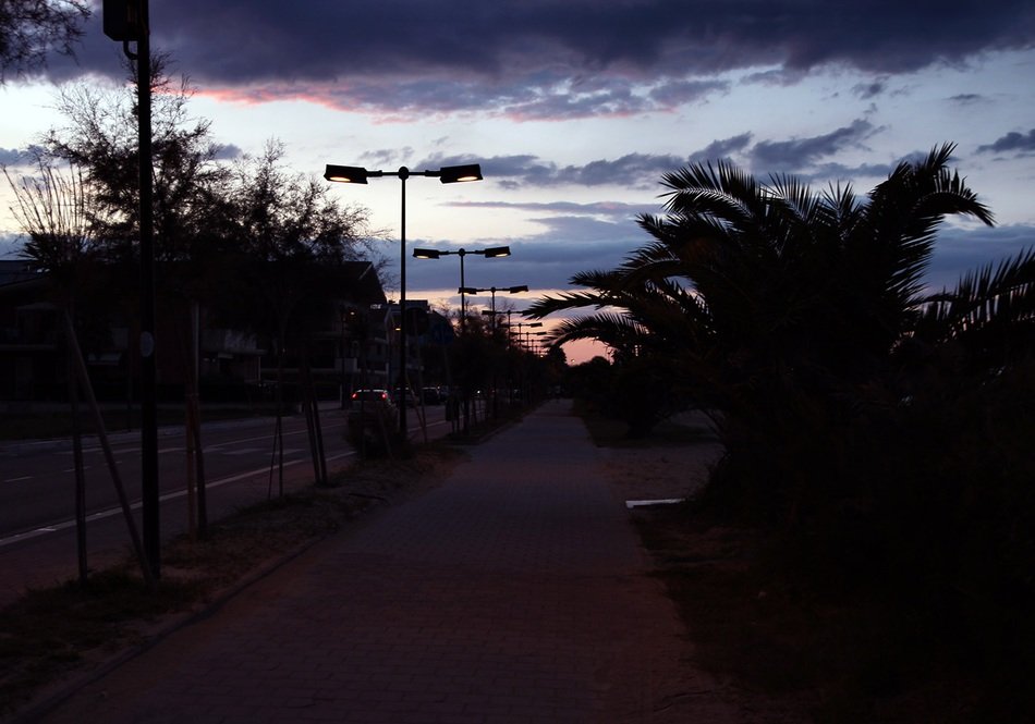 street in the city of italy in the dark