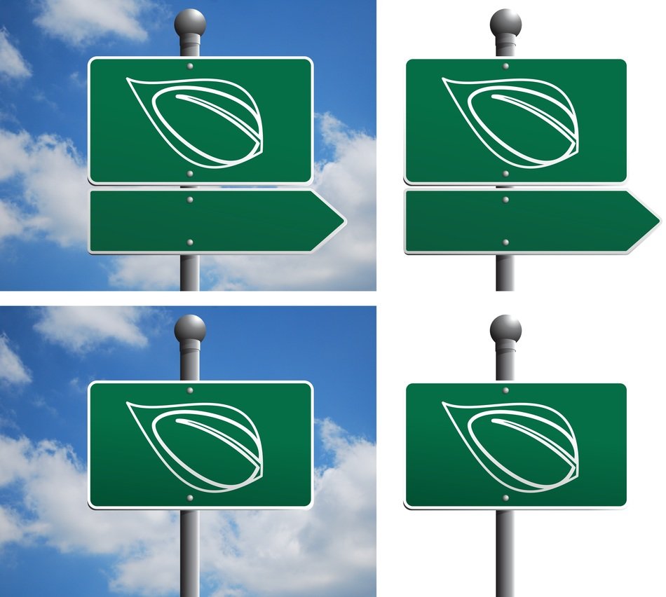 green road sign on pole, collage