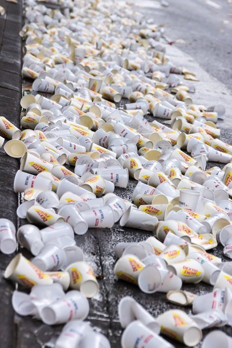 plastic cups on the ground