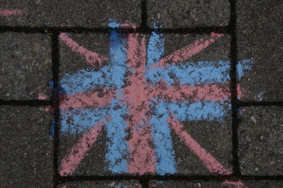 flag of Britain drawn with crayons on the asphalt