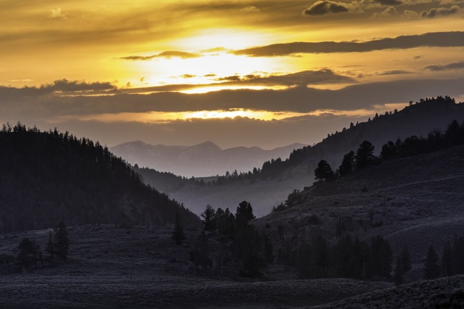 landscape of Beautiful sunset in Yellowstone national park
