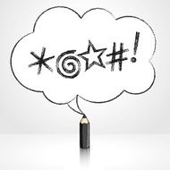 Black Pencil Drawing Swearing Icons Fluffy Cloud Speech Balloon N2