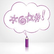 Purple Pencil Drawing Swearing Icons Fluffy Cloud Speech Balloon N2