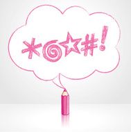 Pink Pencil Drawing Swearing Icons Fluffy Cloud Speech Balloon N2