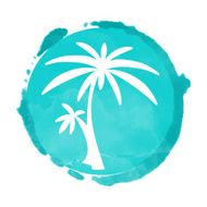 Watercolor circle paint stain and coconut palm trees N2