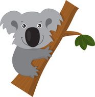 Smiling Cute Cartoon Koala on Branch N2
