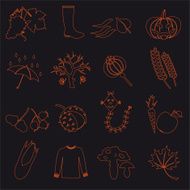 autumn outline icons on black background set eps10