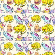 Watercolor vector seamless pattern with the other bright cats