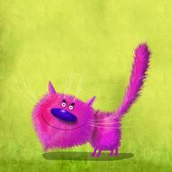 Smiling Pink Cat on the Lime Background