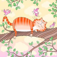 Funny cat sleeping on the tree