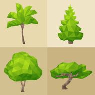 Green tree set formed by triangles polygon vector illustration