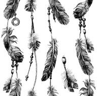 seamless pattern with feathers and beads