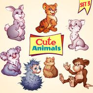 Vector set of cute animals Cat hare koala and etc