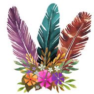 Watercolor boho posy feathers flowers leafs