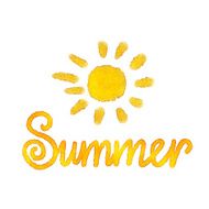 Watercolor sketch sun and word summer N2