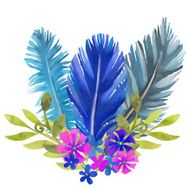 Watercolor feathers flowers leafs N3
